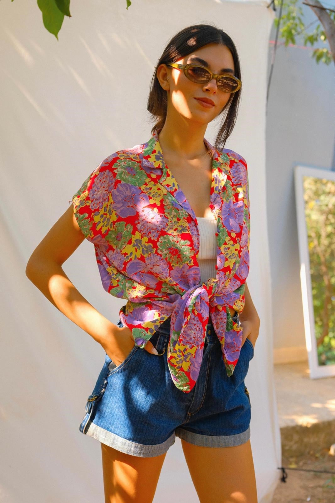 90lar Floral Kolsuz Gömlek