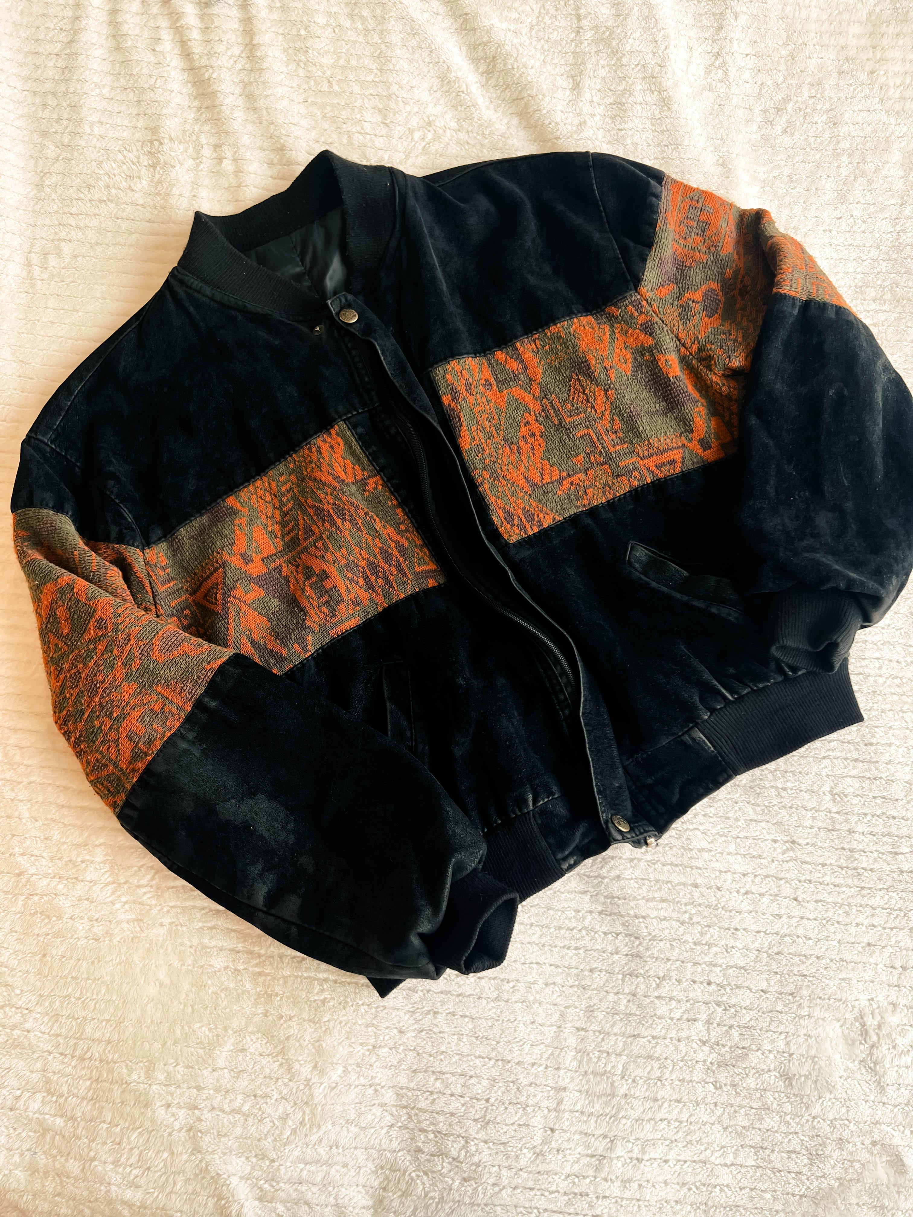 90lar Kadife Aztek Bomber