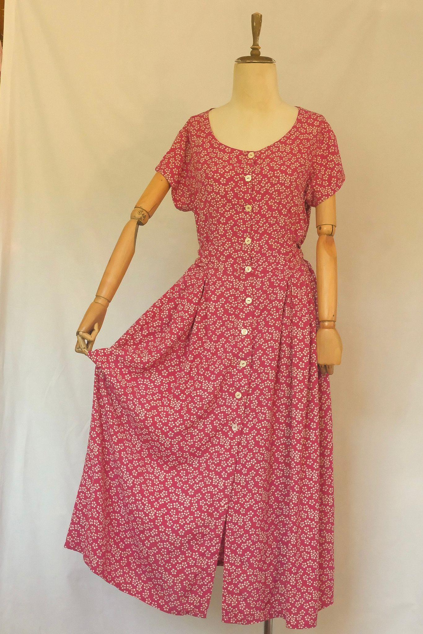 90lar Kırmızı Floral Elbise