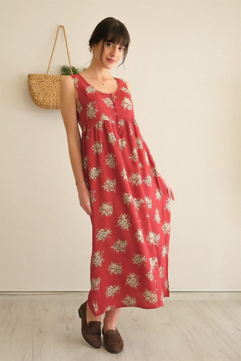 Kırmızı Floral Elbise