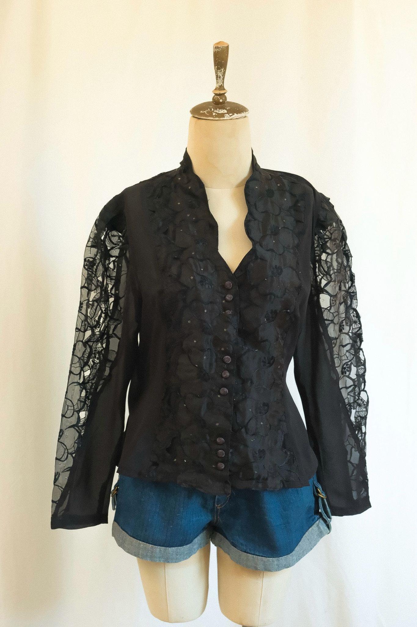 Siyah Transparan Dantelli Gömlek