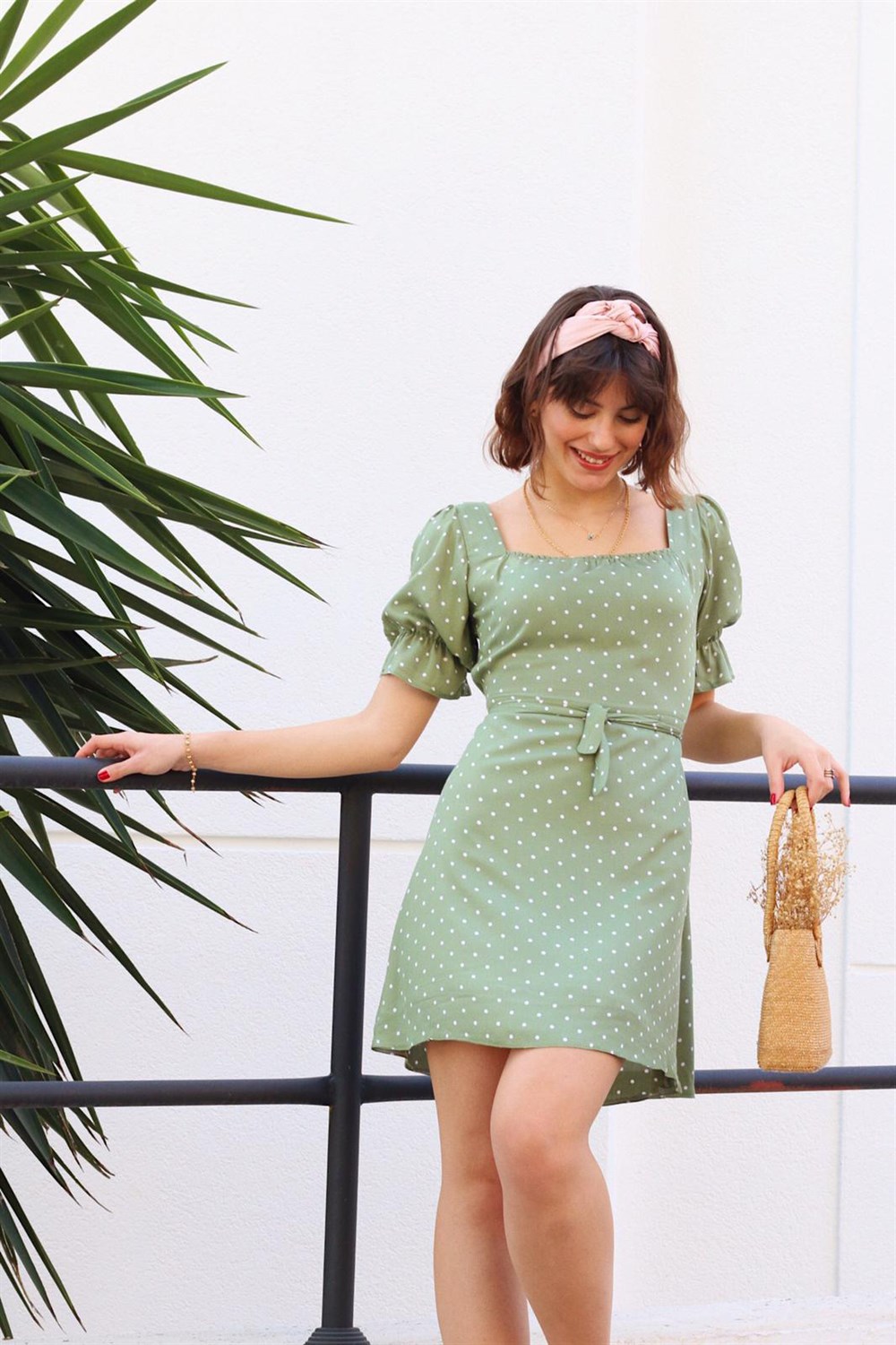 Green Polka-Dot Clementine Dress