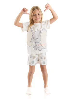 Dumbo Lisanslı Kız Çocuk Tişört ve Şortlu Pijama Takımı 20973