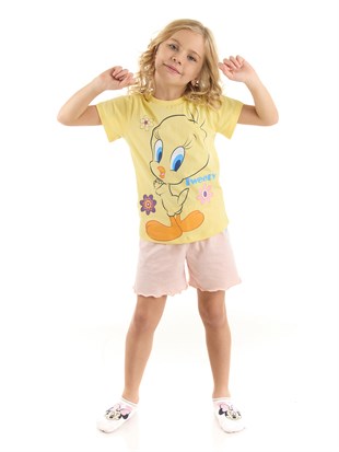 Tweety Lisanslı Kız Çocuk Tişört ve Şortlu Pijama Takımı 20959