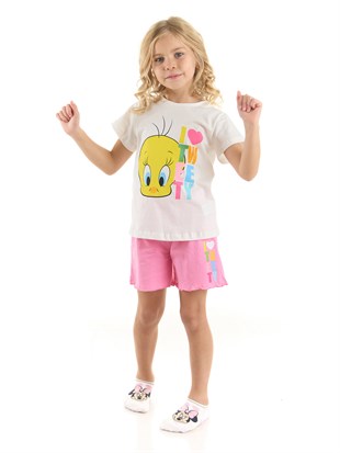 Tweety Lisanslı Kız Çocuk Tişört ve Şortlu Pijama Takımı 20960