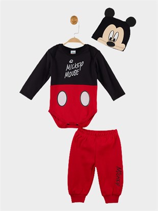 Mickey Mouse Lisanslı Erkek Bebek Body Alt ve Şapka 3'lü Set 19972 |  Supermino