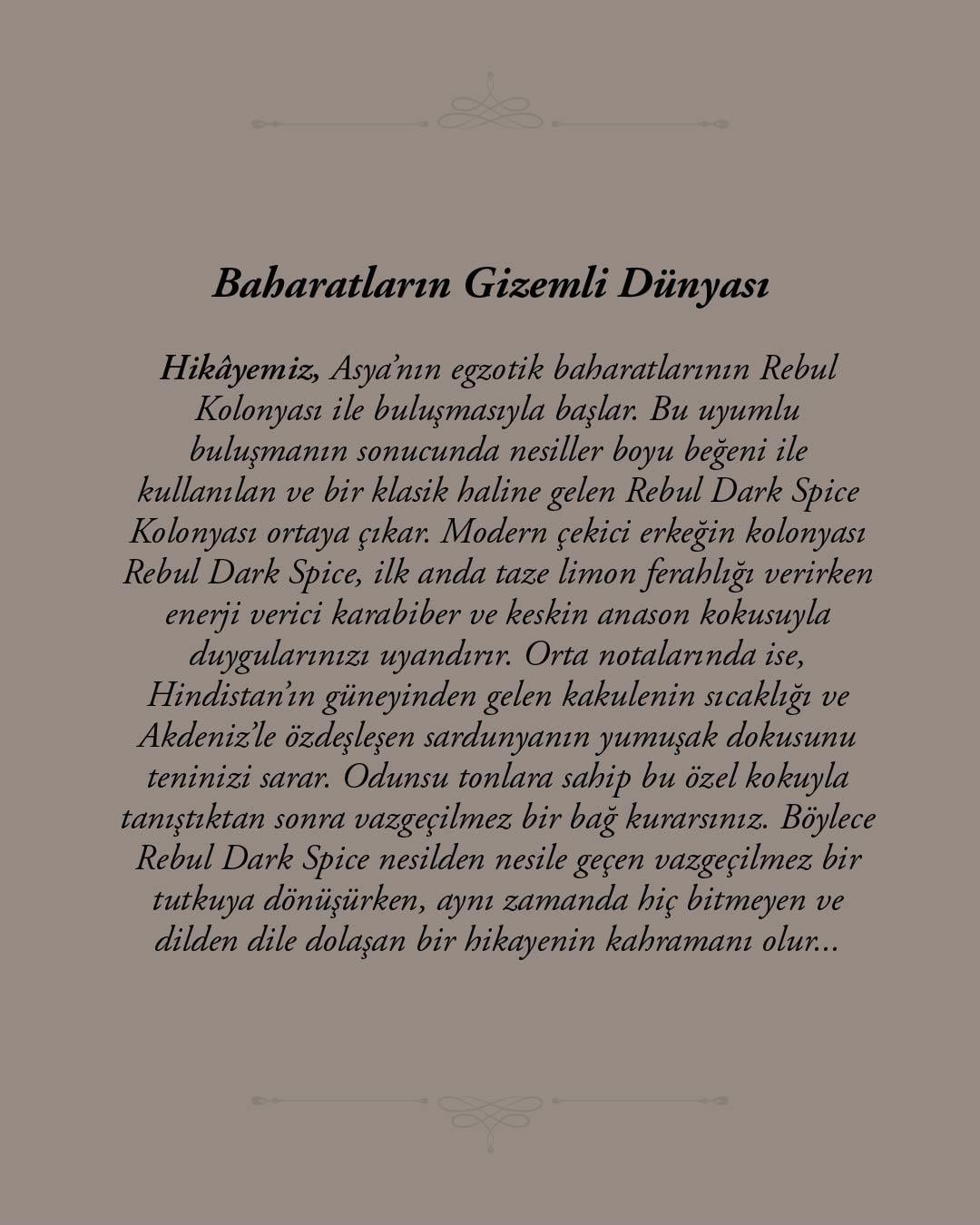 Rebul Dark Spice EDC Kolonya 50 ml Pet Şişe