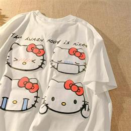  Beyaz Geniş Kalıp Baskılı Unisex Oversize Hello KittyT-shirt