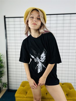  Unisex Gothic Harajuku Fairy Girl Siyah Oversize T-shirt