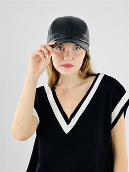 Hakiki Deri Siyah Renk Düz Beyzbol Şapka