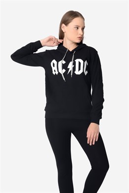 Siyah ACDC Baskılı Oversize Sweatshirt