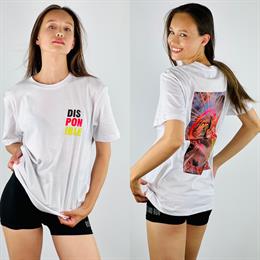 Unisex Beyaz Tasarım Çift Taraflı Disponible T-shirt
