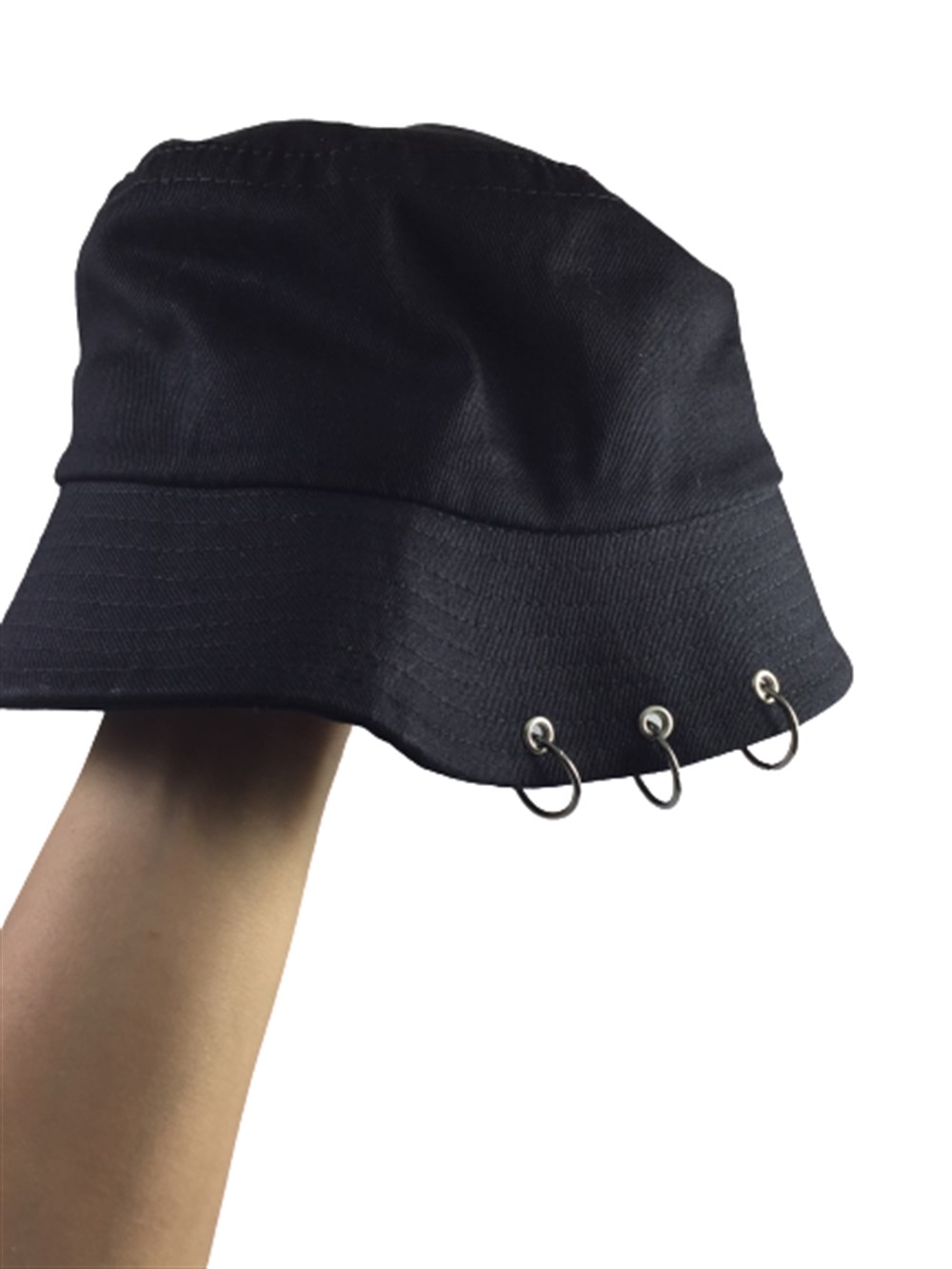 Piercing Detaylı Siyah Bucket Balıkçı Şapka