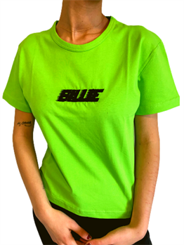 %100 Pamuk Bisiklet Neon Yeşil Crop Örme Kadın T-Shirt