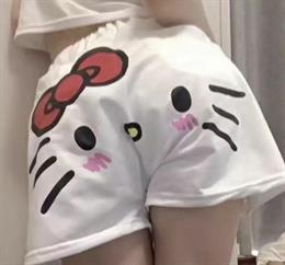 Hello Kitty Çift Taraflı Baskılı Beyaz Unisex Şort 