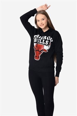 Siyah Kapşonlu Chicago Bulls Sweatshirt