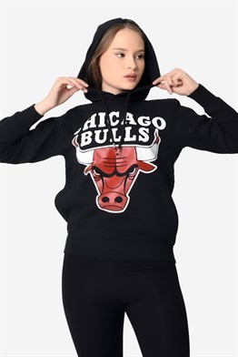 Siyah Kapşonlu Chicago Bulls Sweatshirt