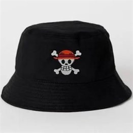 Siyah One Piece Anime Nakışlı Kova Şapka Balıkçı Şapka Bucket Hat