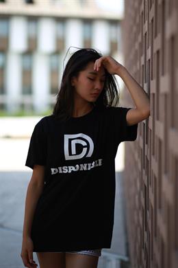 Unisex Siyah Tasarım Baskılı Disponible T-shirt