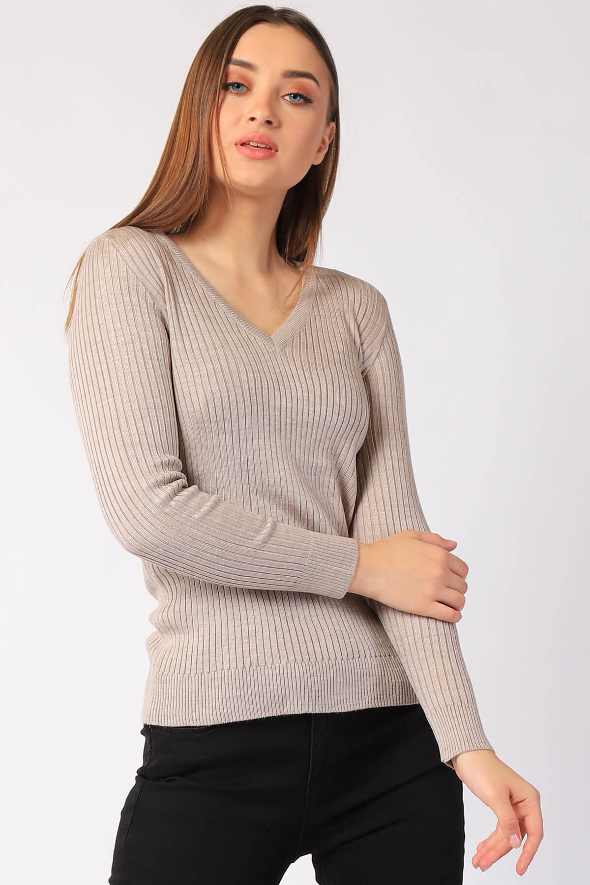   Fitilli V Yaka Triko 32809 TAŞ  Fitilli V Yaka Triko 32809 TAŞ