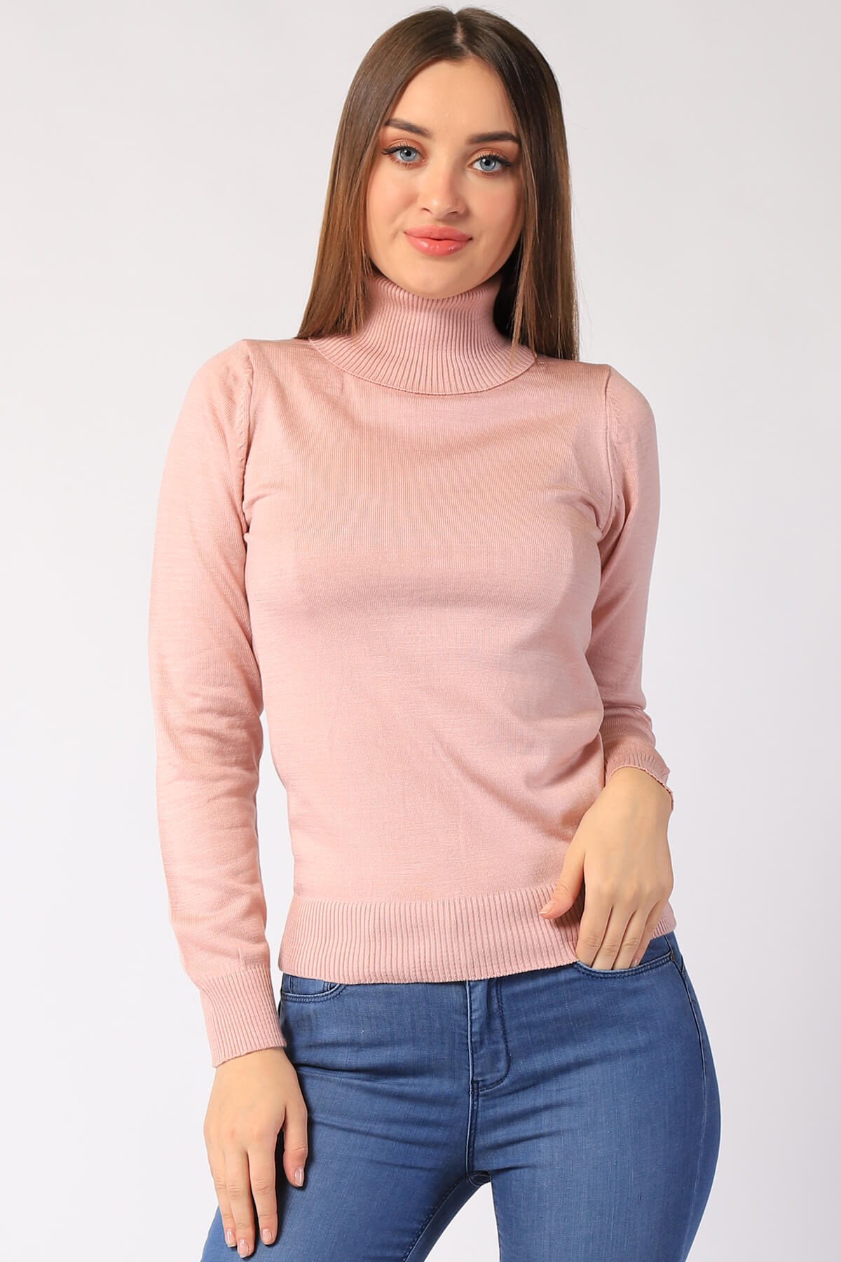   Kadın Boğazlı Triko 32805 PUDRA  Kadın Boğazlı Triko 32805 PUDRA