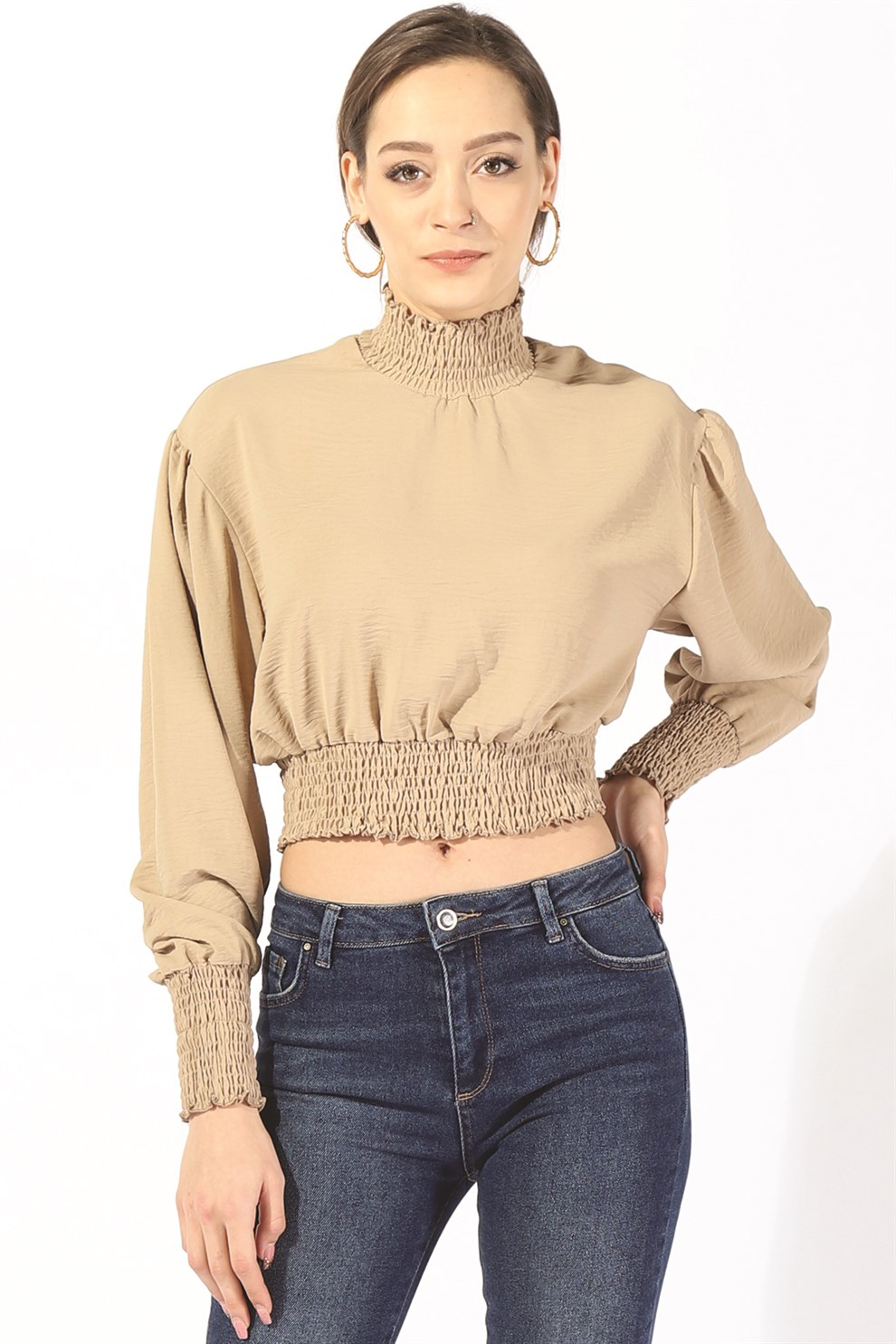 BBL Büzgülü Crop Bluz 6002 VİZONBBL Büzgülü Crop Bluz 6002 VİZON