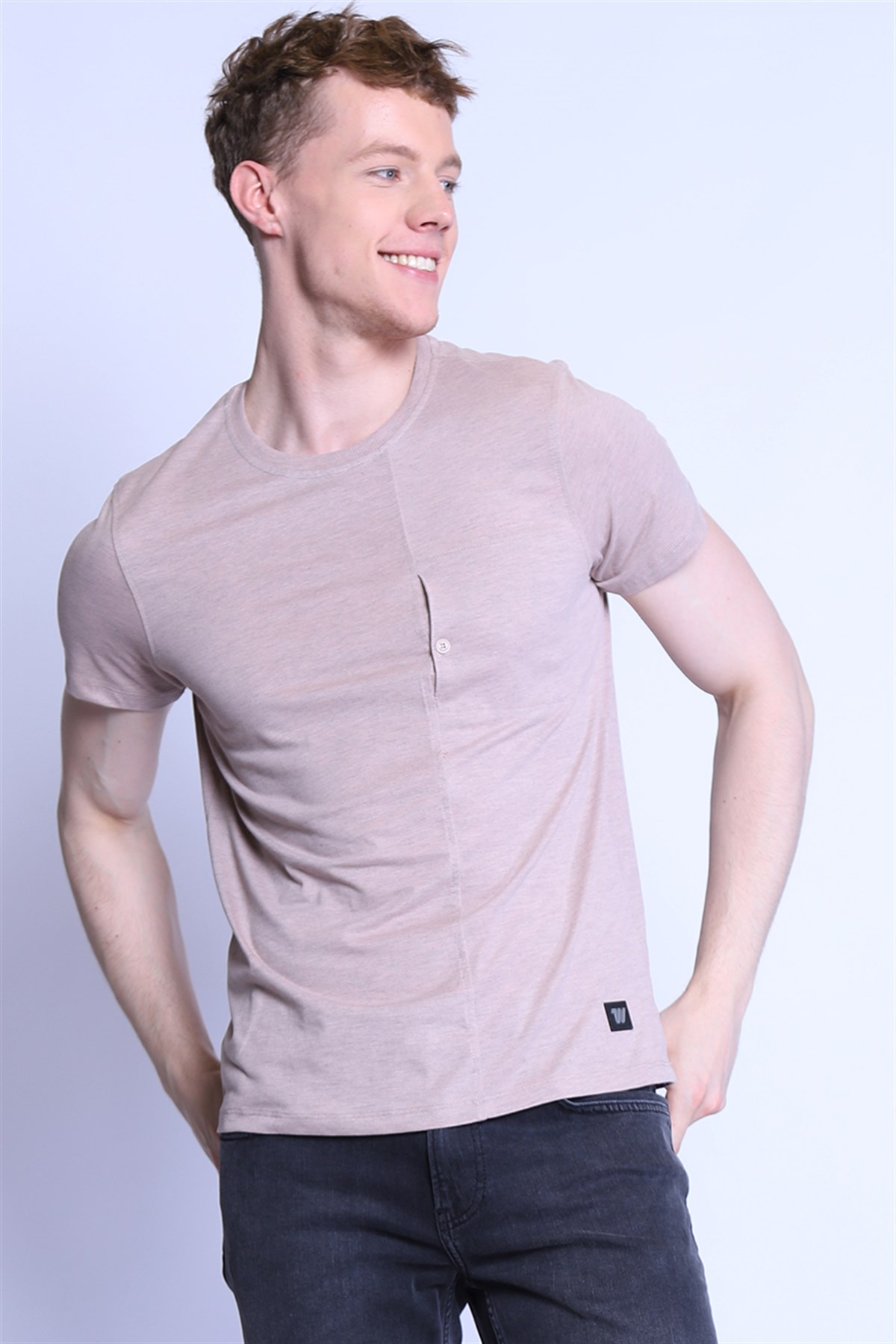 Erkek Slim Fit  Bisiklet Yaka Tshirt Ets 2101 ab PUDRA MELANJErkek Slim Fit  Bisiklet Yaka Tshirt Ets 2101 ab PUDRA MELANJ