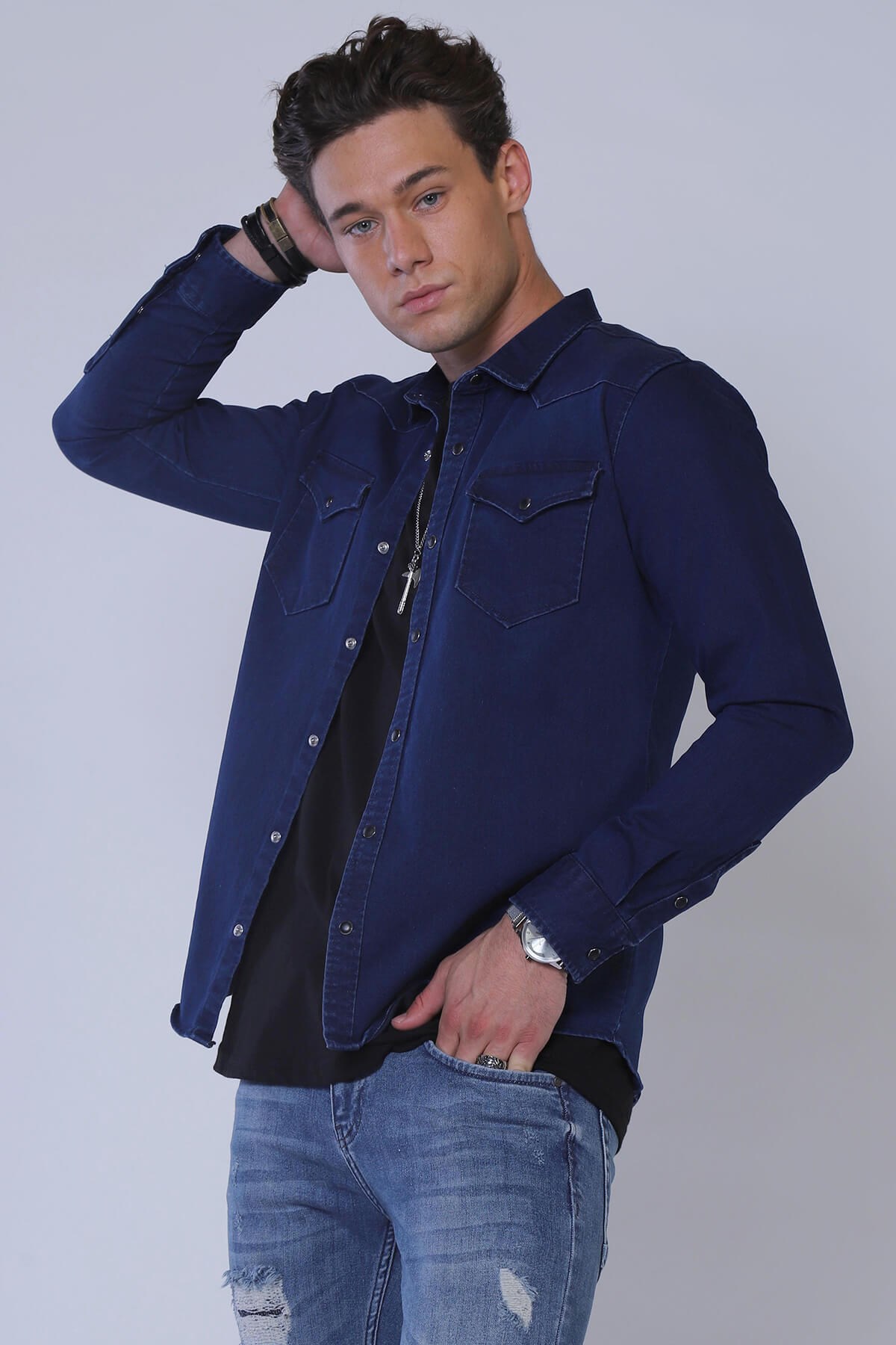 Erkek Slim Fit Gömlek Eg 1704-10 K.MAVIErkek Slim Fit Gömlek Eg 1704-10 K.MAVI