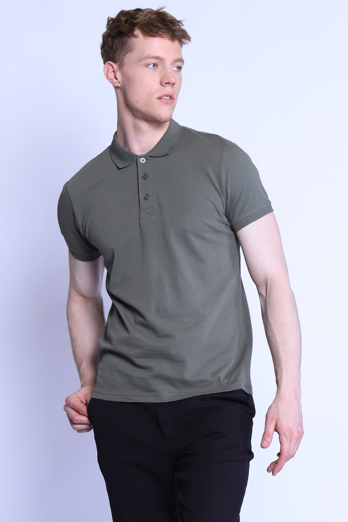 Erkek Slim Fit  Polo Yaka Tshirt Ets 1230 HAKİErkek Slim Fit  Polo Yaka Tshirt Ets 1230 HAKİ