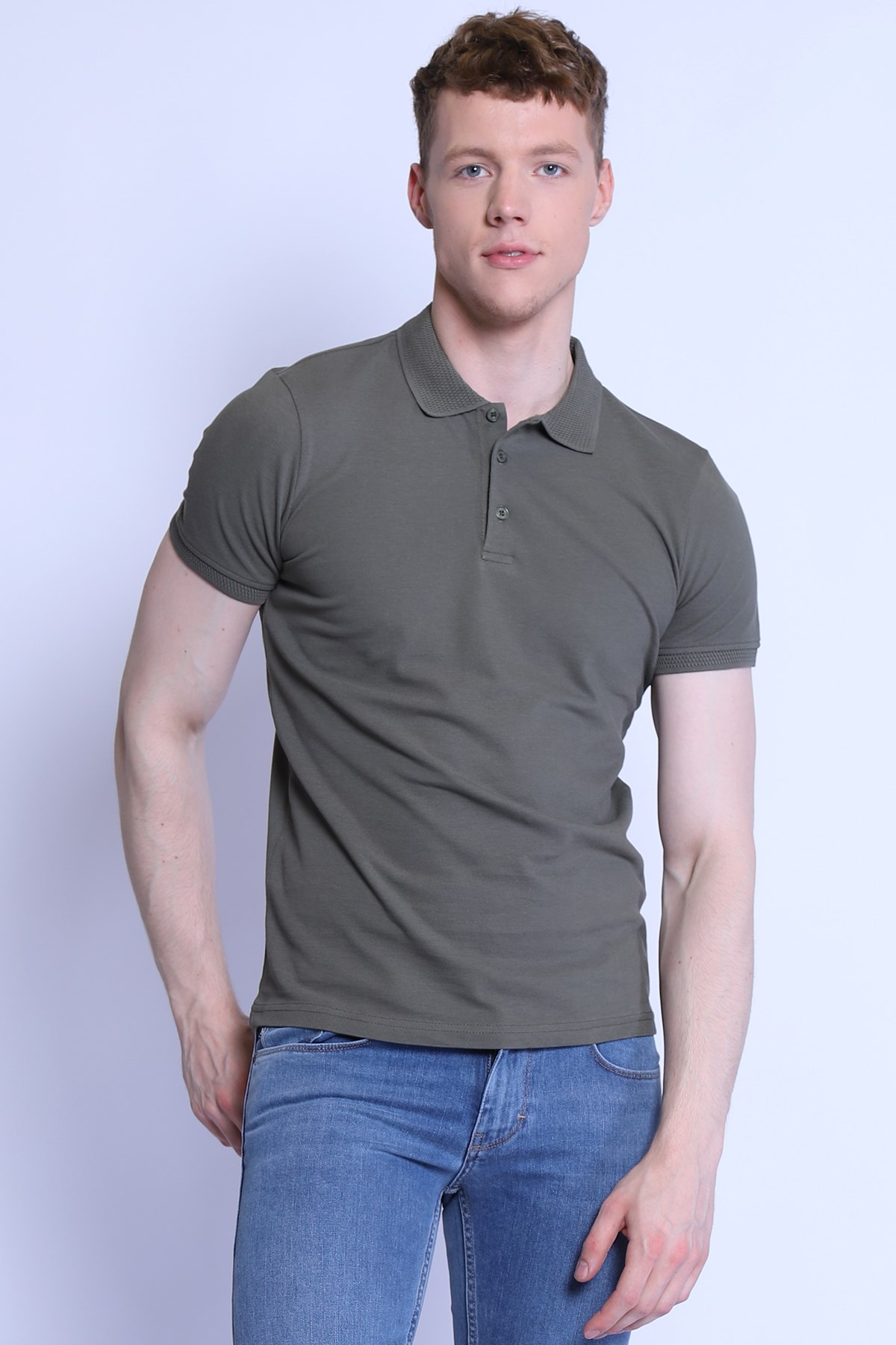 Erkek Slim Fit  Polo Yaka Tshirt Ets 1821 HAKİErkek Slim Fit  Polo Yaka Tshirt Ets 1821 HAKİ