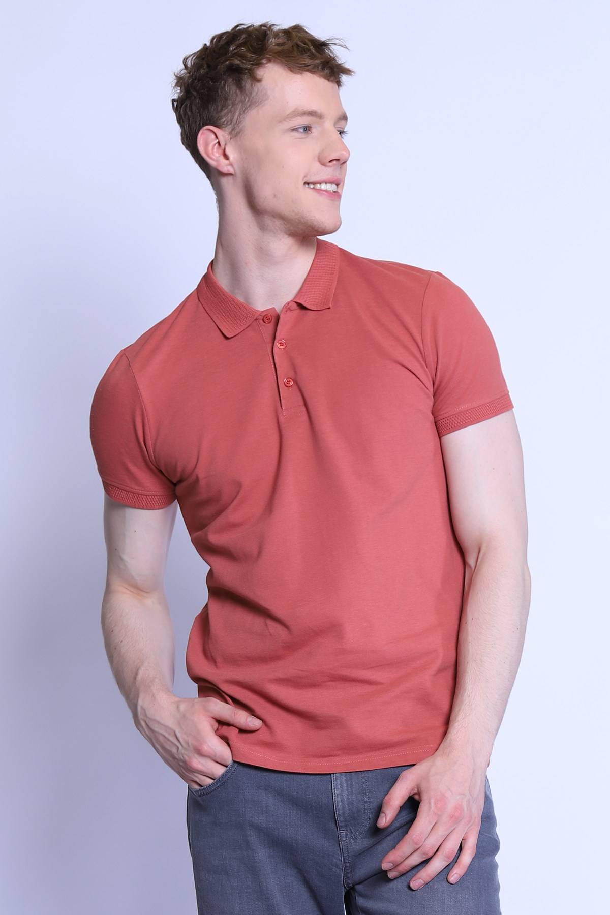 Erkek Slim Fit  Polo Yaka Tshirt Ets 1821 KİREMİTErkek Slim Fit  Polo Yaka Tshirt Ets 1821 KİREMİT