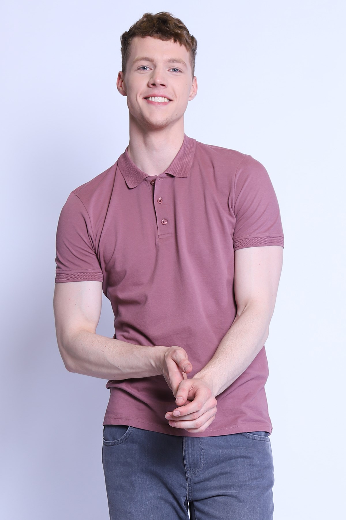 Erkek Slim Fit  Polo Yaka Tshirt Ets 1821 GÜL KURUSUErkek Slim Fit  Polo Yaka Tshirt Ets 1821 GÜL KURUSU