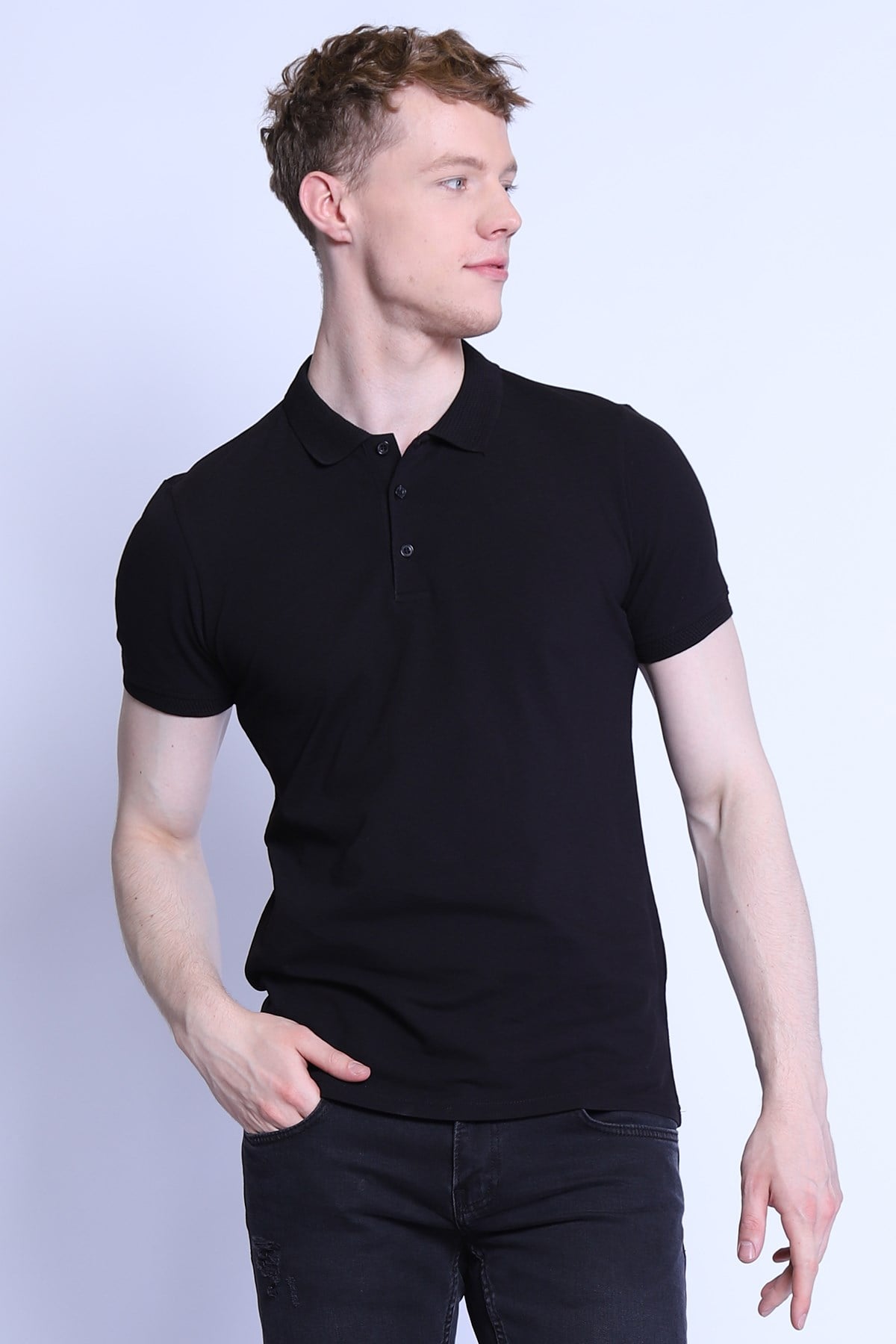 Erkek Slim Fit  Polo Yaka Tshirt Ets 1821 SIYAHErkek Slim Fit  Polo Yaka Tshirt Ets 1821 SIYAH