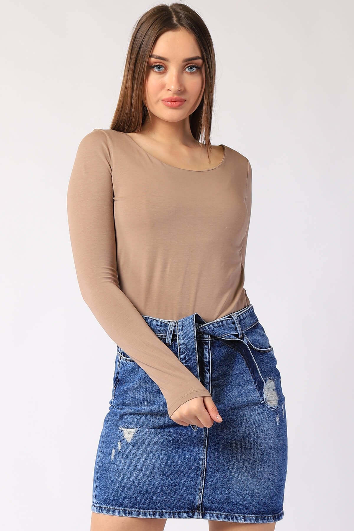 KADIN  Uzun Kollu Astarlı Tshirt 14623 VİZONKADIN  Uzun Kollu Astarlı Tshirt 14623 VİZON