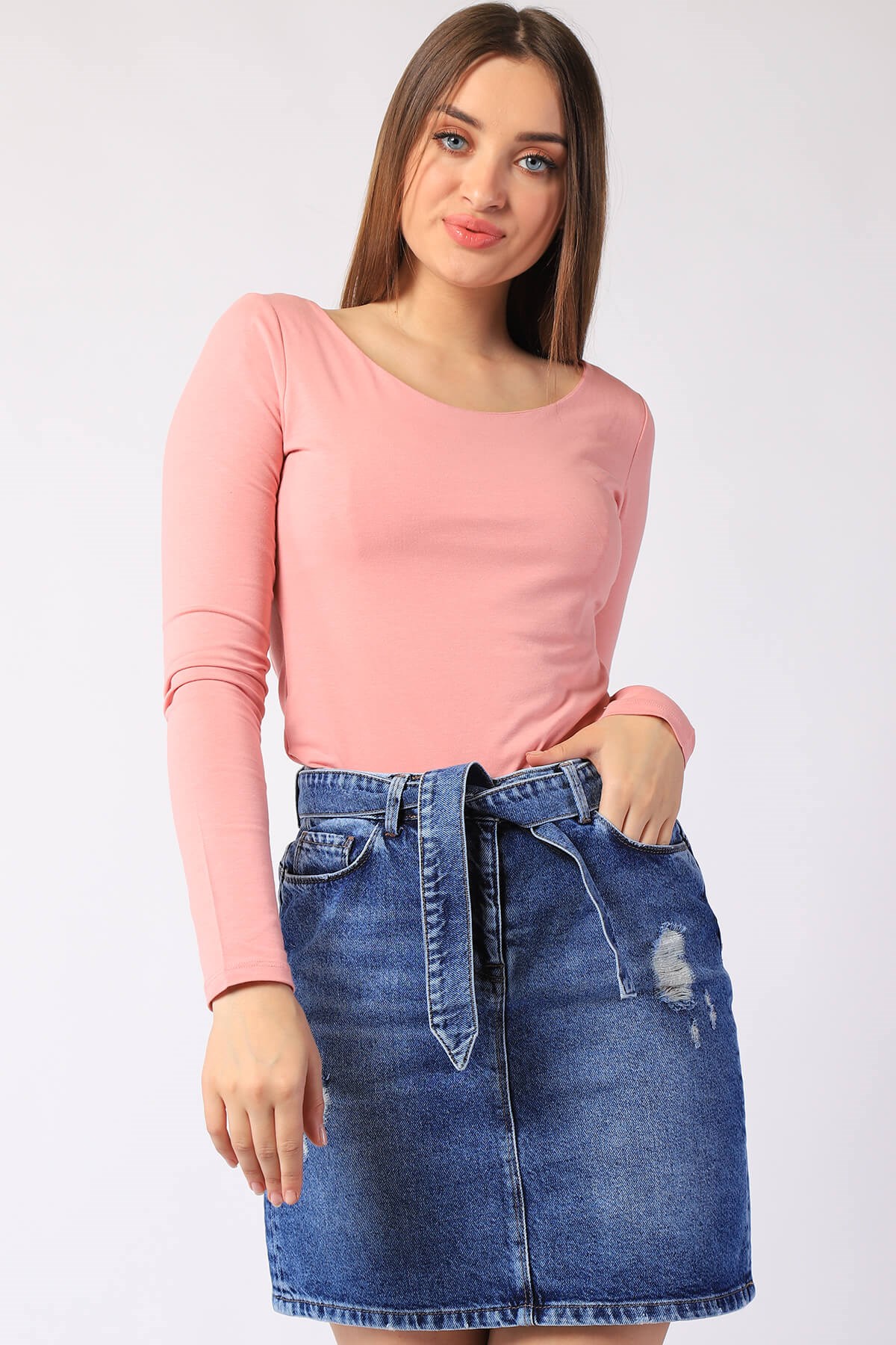KADIN  Uzun Kollu Astarlı Tshirt 14623 PUDRAKADIN  Uzun Kollu Astarlı Tshirt 14623 PUDRA