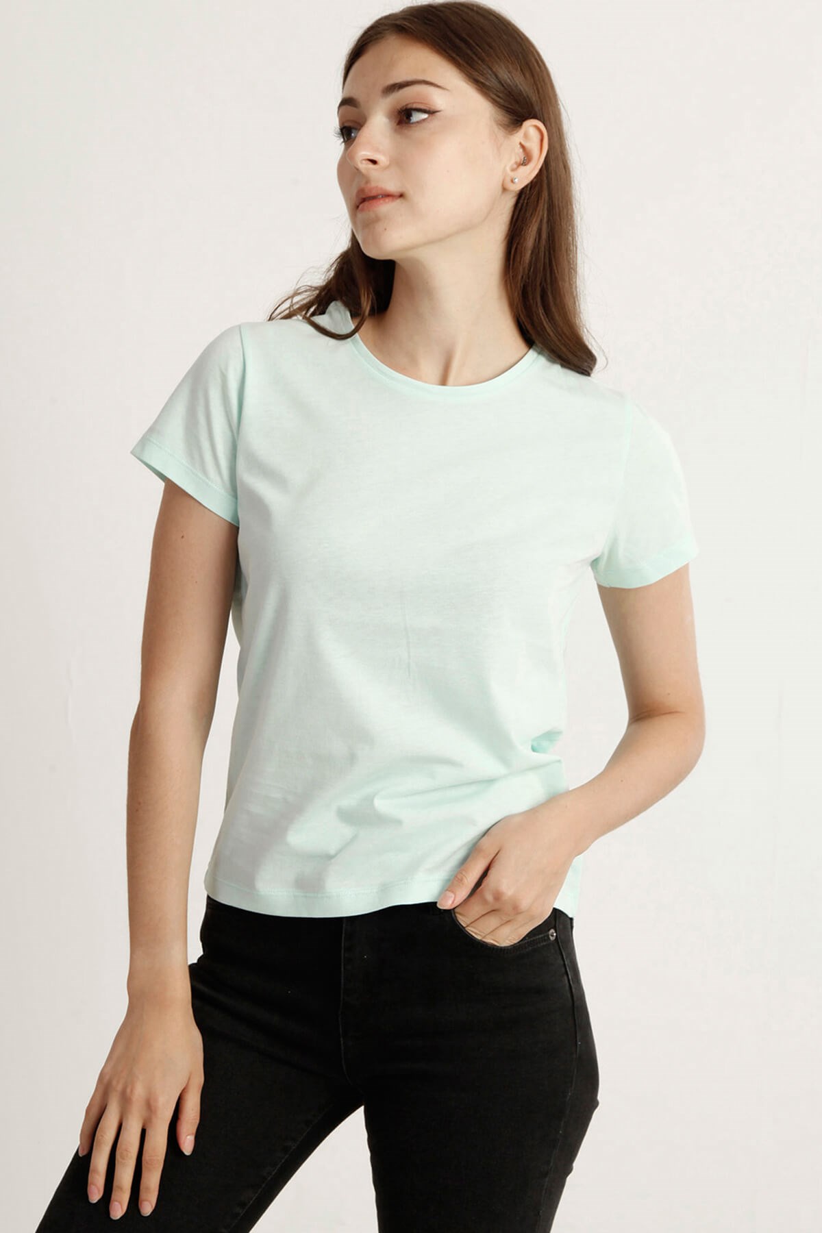 Kadın Slim Crop  Bisiklet Yaka Tshirt Bts 1005 MINTKadın Slim Crop  Bisiklet Yaka Tshirt Bts 1005 MINT
