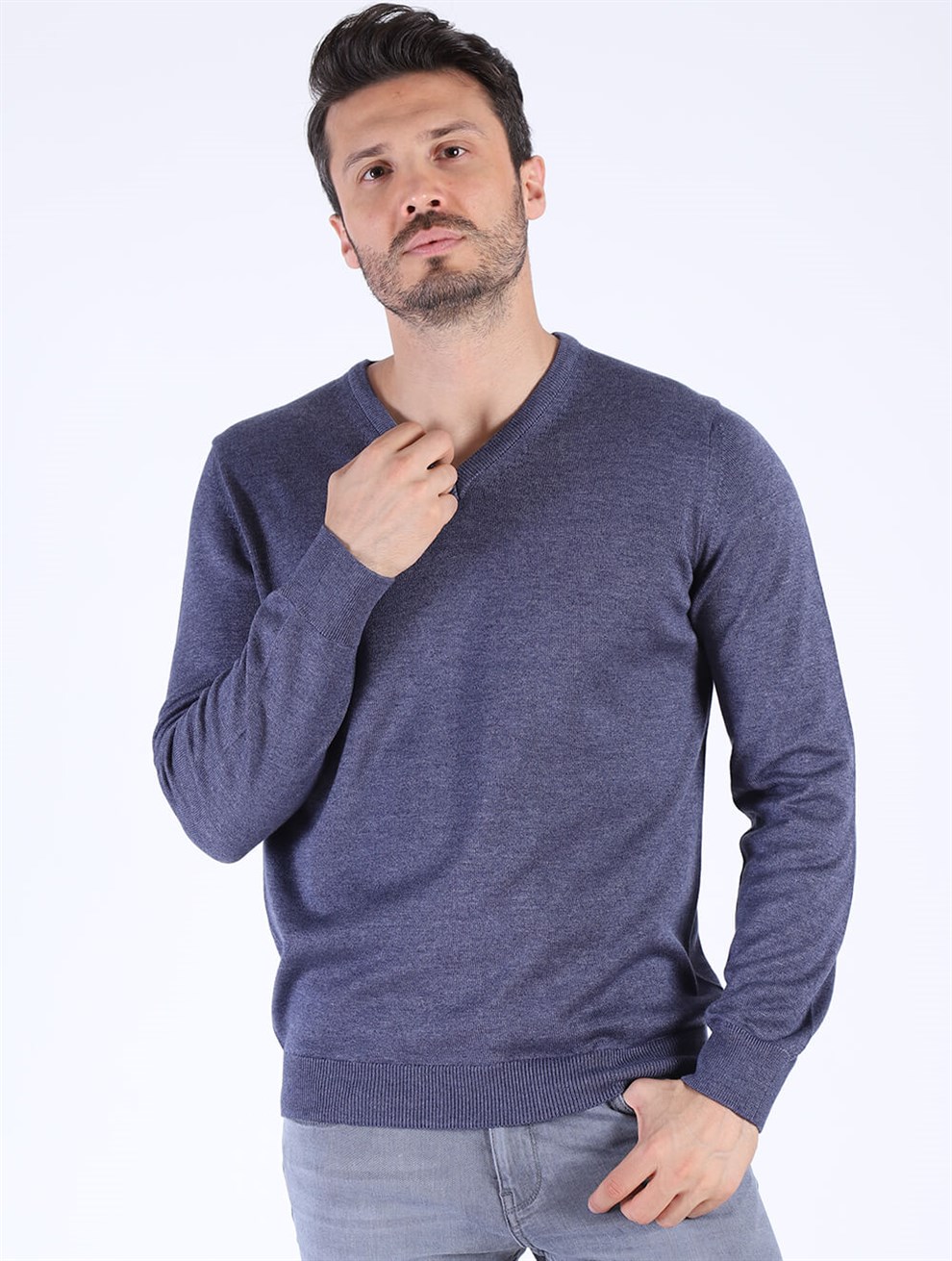 Twister Jeans ET 3622 V Yaka İndigo Melanj TrikoTwister Jeans ET 3622 V Yaka İndigo Melanj Triko