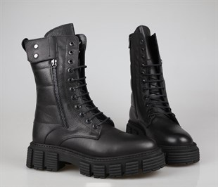 CASTLE BLACK 36871 Hakiki Deri Siyah Kadın Bot