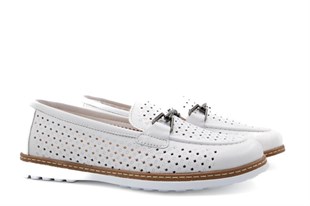 CASTLE BLACK 42291 Hakiki Deri Beyaz Kadın Günlük Anne Ayakkabısı