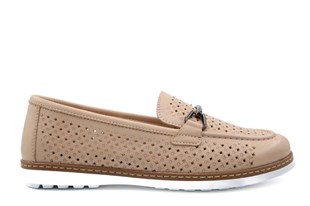 CASTLE BLACK 42291 Hakiki Deri Bej Kadın Günlük Anne Ayakkabısı