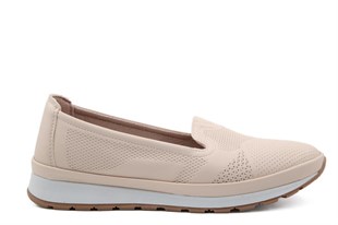 CASTLE BLACK 42738 Hakiki Deri Bej Kadın Günlük Anne Ayakkabısı