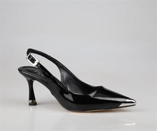 Feles 047-112 Siyah Rugan Kadın Topuklu Ayakkabı