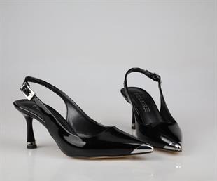 Feles 047-112 Siyah Rugan Kadın Topuklu Ayakkabı