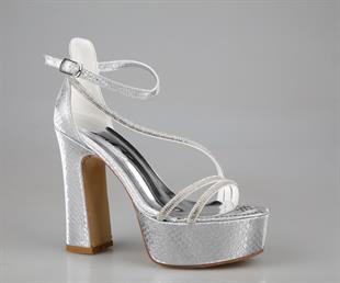 Feles 053-398 Gümüş Kadın Topuklu Ayakkabı