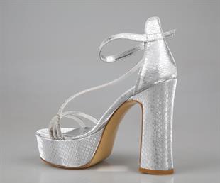 Feles 053-398 Gümüş Kadın Topuklu Ayakkabı