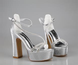 Feles 053-398 Gümüş Kadın Topuklu Ayakkabı
