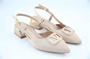 Feles 077-2058-55 Krem Kadın Topuklu Ayakkabı