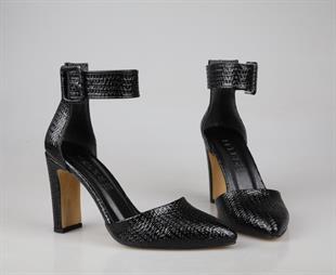 Feles 121-319 Siyah Rugan Kadın Topuklu Ayakkabı