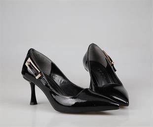 Feles 129-1295 Siyah Rugan Kadın Topuklu Ayakkabı