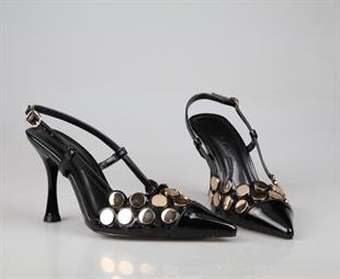 Feles 129-1302 Siyah Rugan Kadın Topuklu Ayakkabı